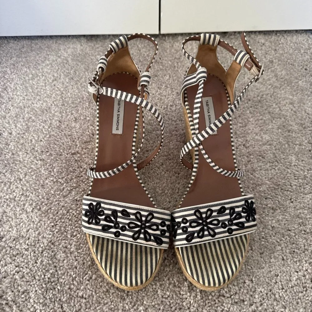 Tabitha‎ Simmons Striped Espadrille Wedges Size 40 Summer Nautical Vacation